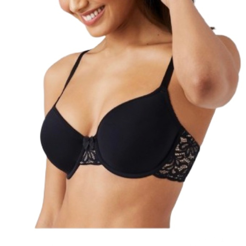 Wacoal Womens Halo Lace Underwire Bra 36D Black Molded Unlined Seamless 853166